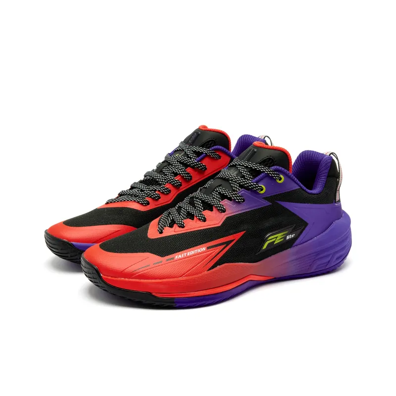QIAODAN FETEAM Coverage Grip Lightweight Breathable Low Top Basketball Shoes Men's Black Dutch Orange Fantasy Purple-5