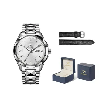 Jin Shi Dun Box Mechanical Movement Stainless Steel Watchband Watch Men's Watches White Dial
