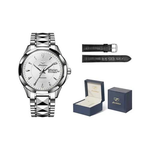 Jin Shi Dun Box Mechanical Movement Stainless Steel Watchband Watch Men's Watches White Dial