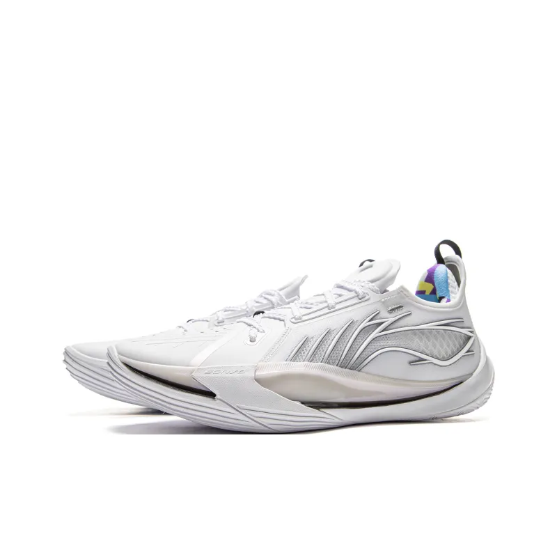 LiNing Cushioned Slip Resistant Abrasion Resistant Low Top Basketball Shoes Men's Standard White-2