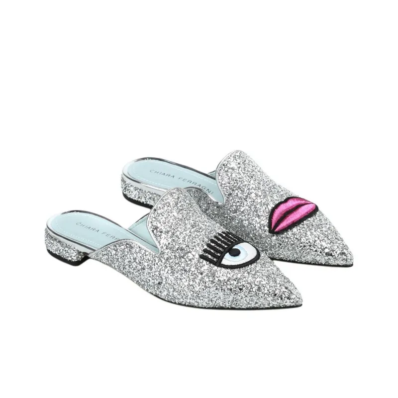 CHIARA FERRAGNI Wrap-toe Slippers Women's Silver-1