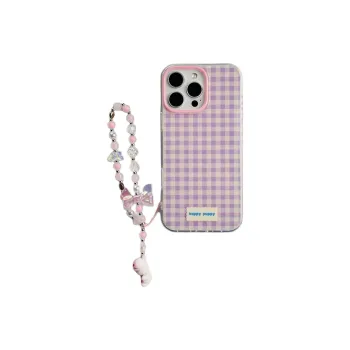 Sopi Acrylic Material Purple Plaid Bracelet Phone Cases Compatible With IPhone 16/15 Pro Max/Apple 13/14 Pro/Max