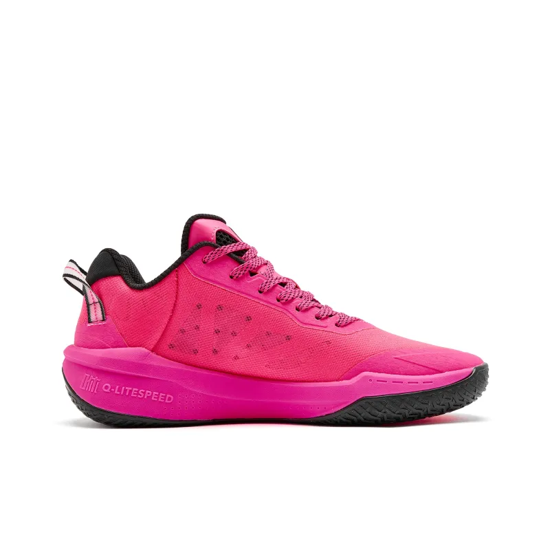 QIAODAN FETEAM Cushioned Slip-Resistant Abrasion-Resistant Low-Top Basketball Shoes Men's Neon Pink Black-1
