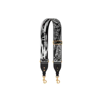 DIOR Embroidered Cow Leather Patchwork Bag Straps Women's Black/White