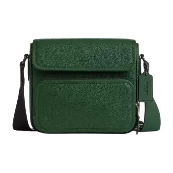 COACH Sullivan Pebble Leather Crossbody Bag, Shoulder Bag Trumpets Men's Hunter Green