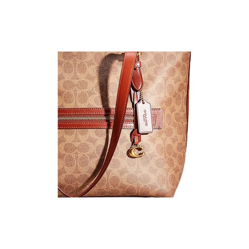 COACH Taylor Canvas With Calfskin Tote Bag Shopping Bag Handbag Shoulder Bag Large Size Women's Brown-1