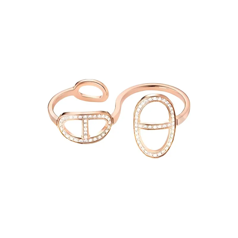 HERMES Rose Gold Diamonds Rings Women's Gold-0