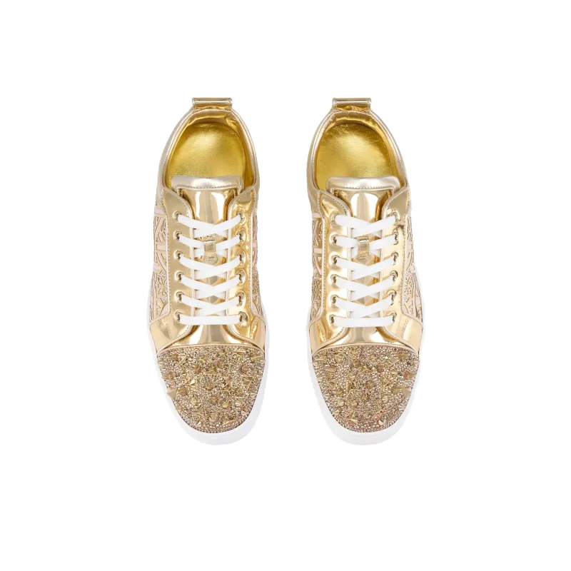 CL LUBOTING Lou Pik Pik Strass Low-Top Skateboard Shoes Men's Gold-2