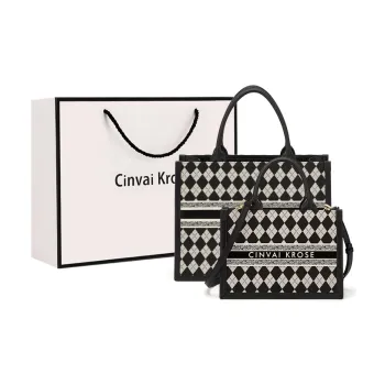 CinvaiKrose Handbags Checkerboard Black Plaid Shopping Bag Included