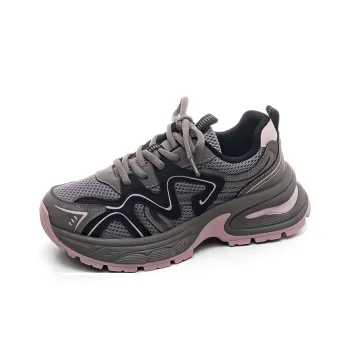 HUANQIU Wear Resistant Height Increasing Low Top Chunky Sneakers Women's Taupe