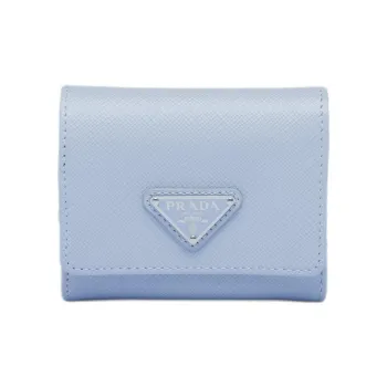 PRADA Cow Leather Wallet Women's Light Blue