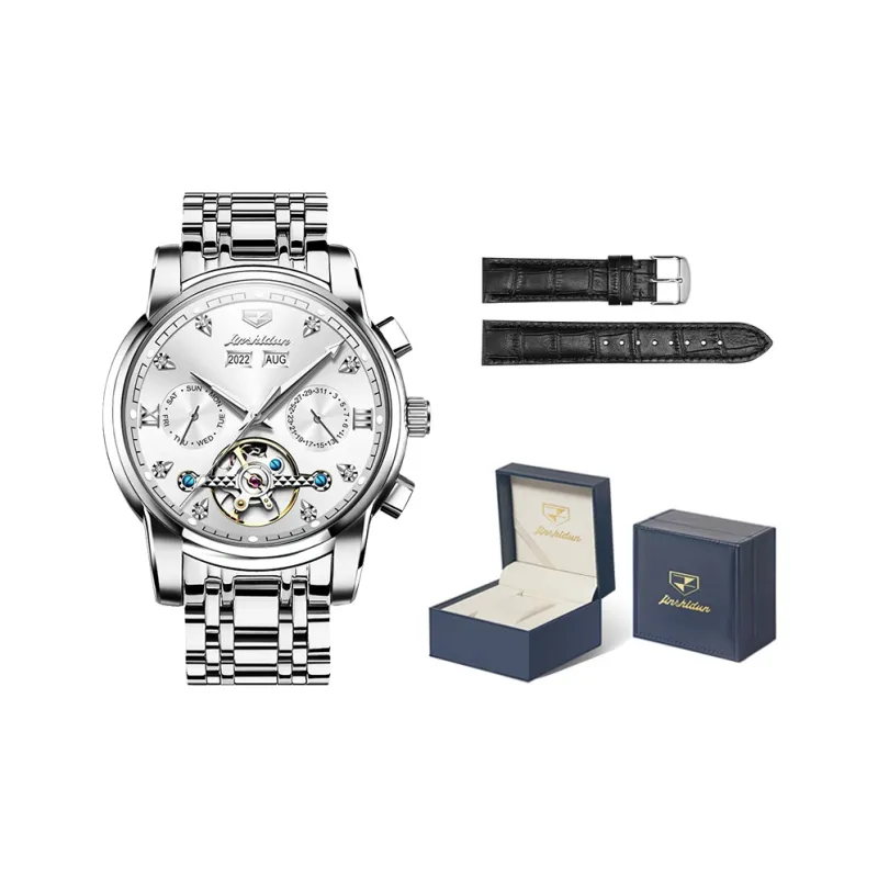 Jin Shi Dun Mechanical Movement Stainless Steel Watchband Watch Men's Watches Black Dial-4