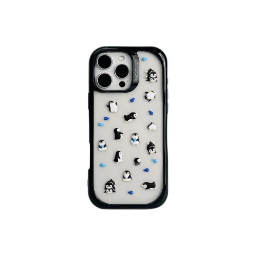 Sopi TPU Material Penguin Kitten DIY Sticker Phone Cases Compatible With IPhone 16/15 Pro Max/Apple 13/14 Pro/Max