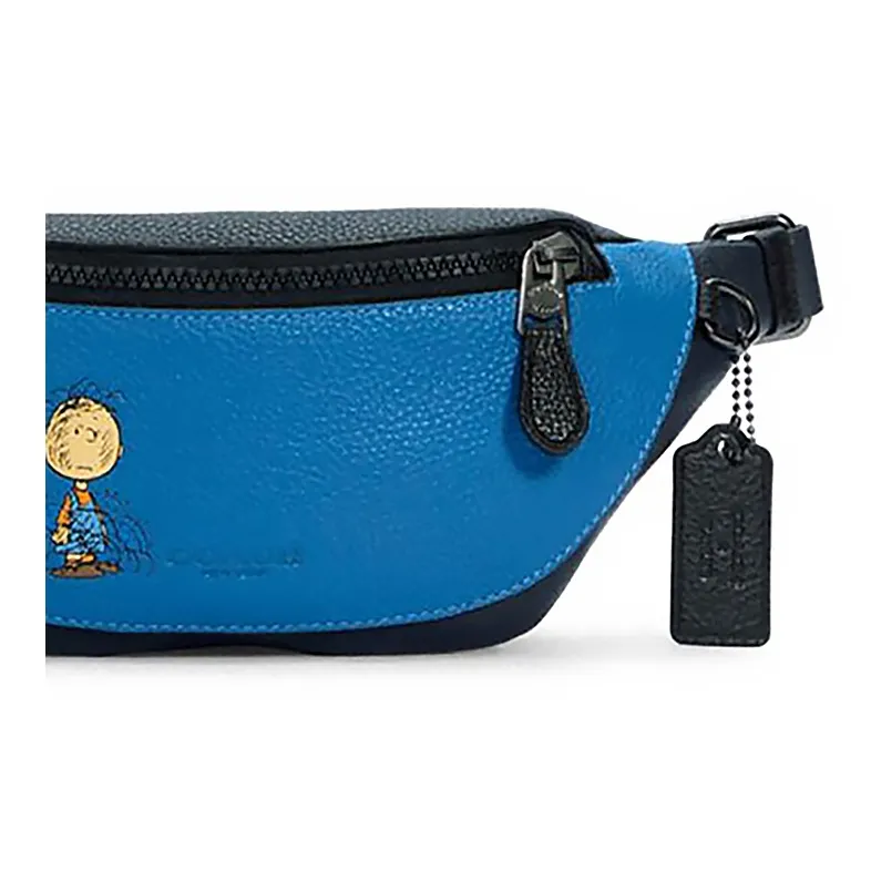 COACH X Peanuts Collaboration Warren Multicolor Cow Leather Sling Bag, Fanny Pack Tubas Men's Blue & Black-3