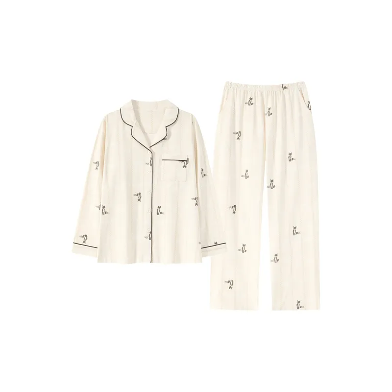Cotton Gene Pajama Set Women's Ecru-0