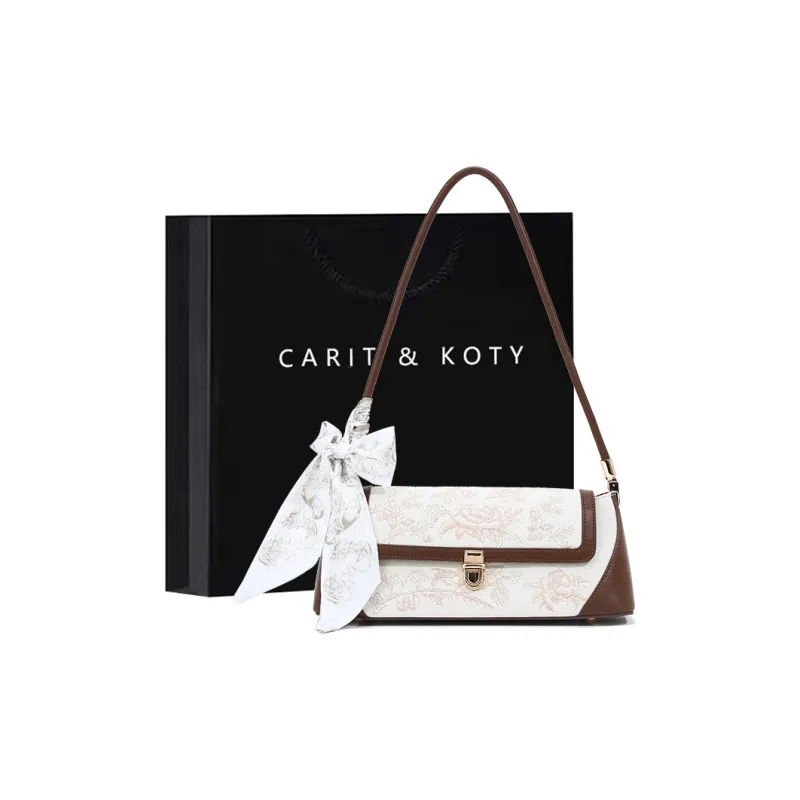 Carit&Koty Polyurethane Shoulder Bag Women's Brown/White-0