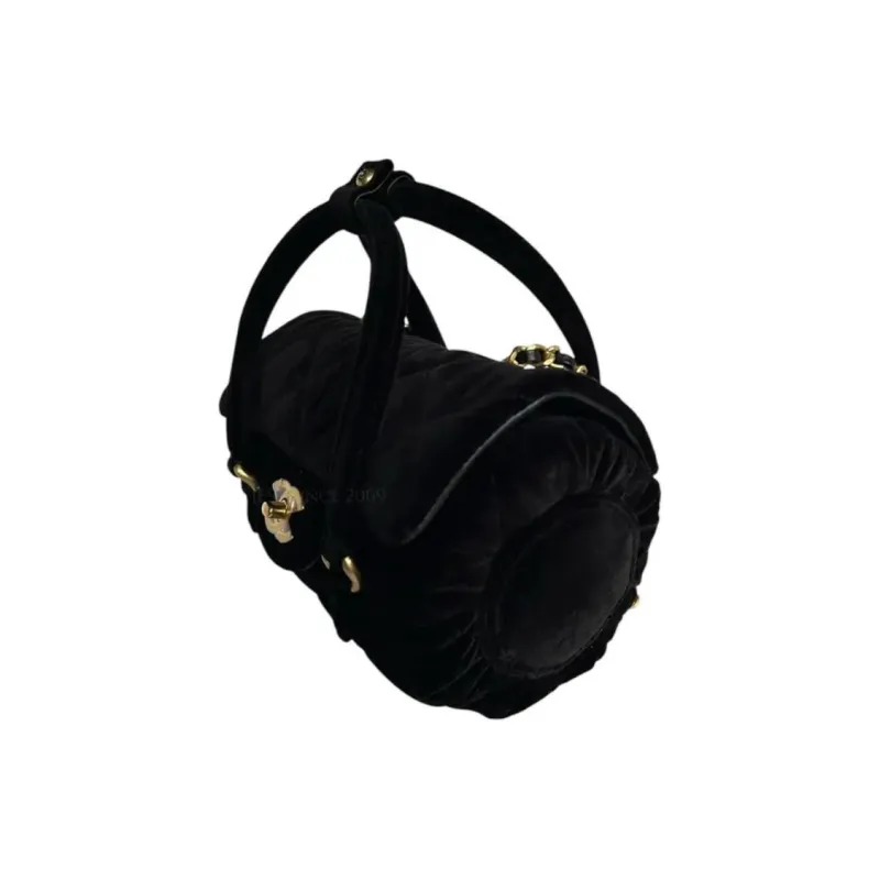 CHANEL Velour Cylinder Bag Handbag Women's Black-3