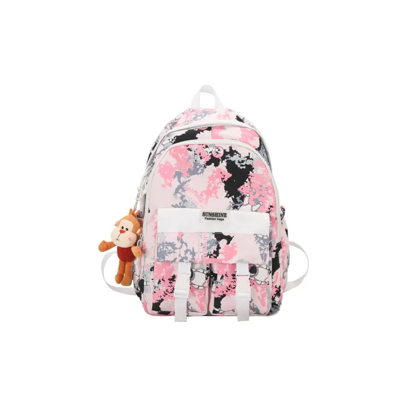 URBAN FOREST Nylon Backpack Unisex Black/Pink/Green-3