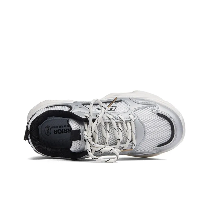Warrior Cushioning Height Increasing Breathable Low-Top Casual Running Shoes Women's Silver Gray Rice-3