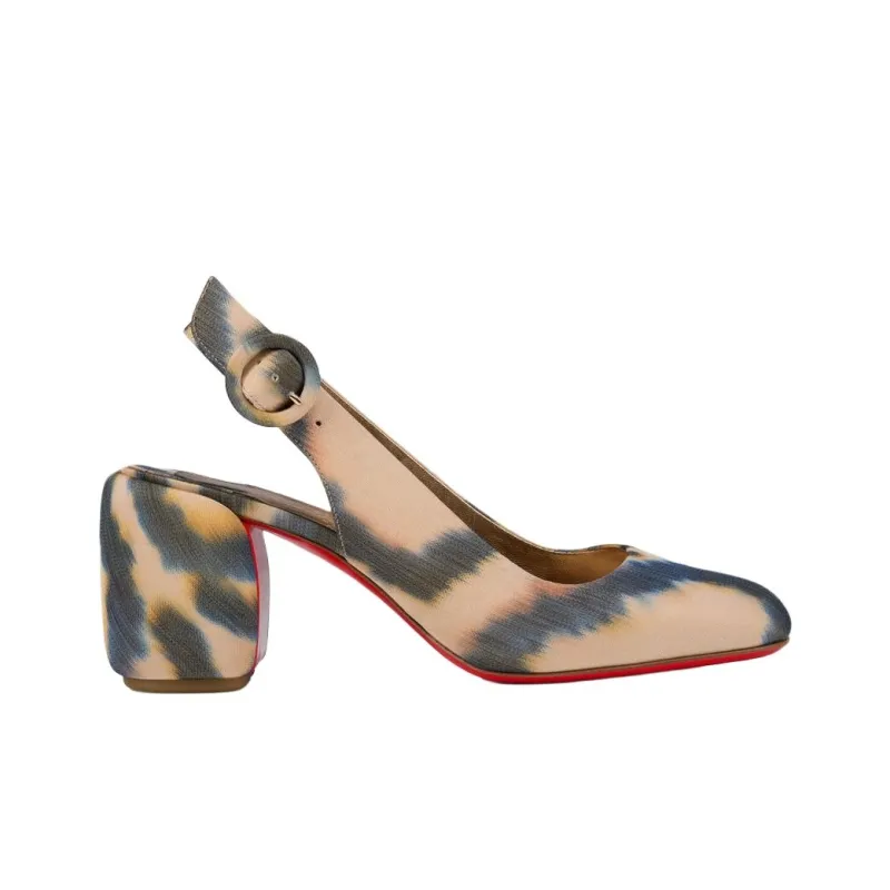 CL LUBOTING Minny Sling Chunky Heel High Heels 7cm Women's Beige-1