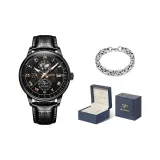 Black Leather All Black[Comes with: Exclusive Box+Steel Bracelet]