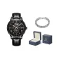Black Leather All Black[Comes with: Exclusive Box+Steel Bracelet]