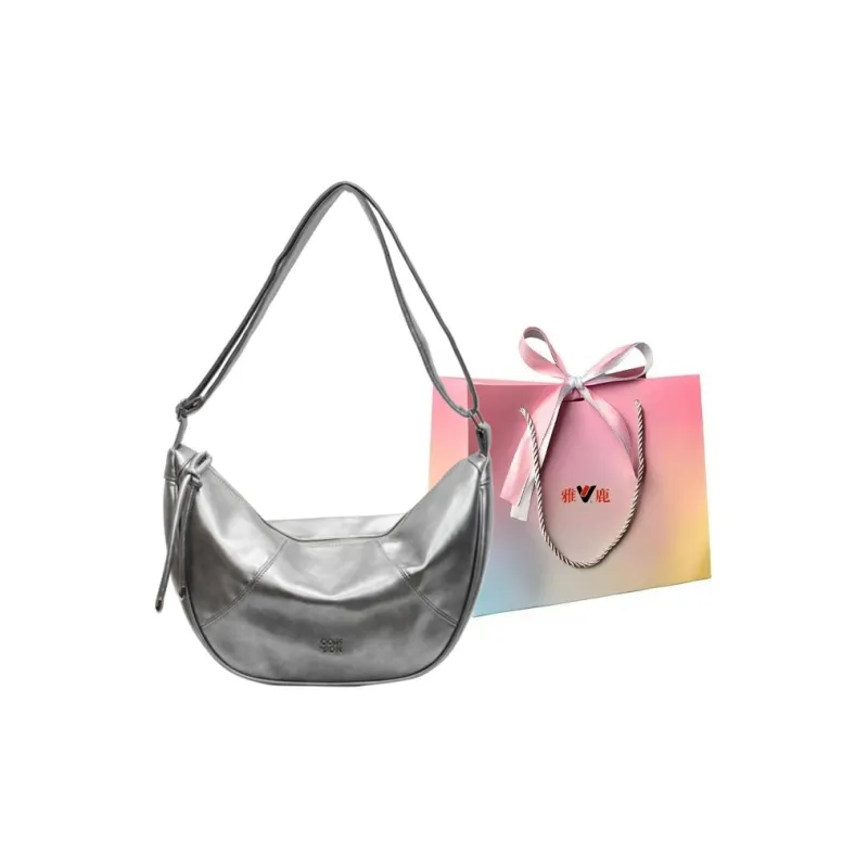 Yalu PU Crescent Bag Shoulder Bag Women's Black/Ecru/Pink/Silver/Green-18