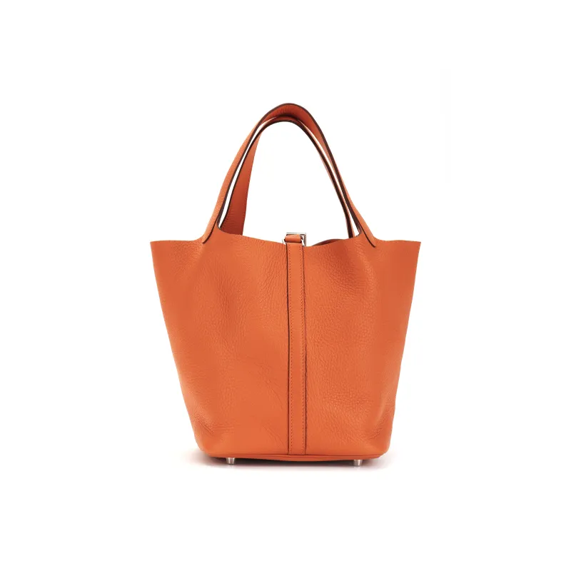 HERMES Picotin Lock Clemence Calfskin Basket Bag, Bucket Bag, Handbag Women's 93 Orange-2