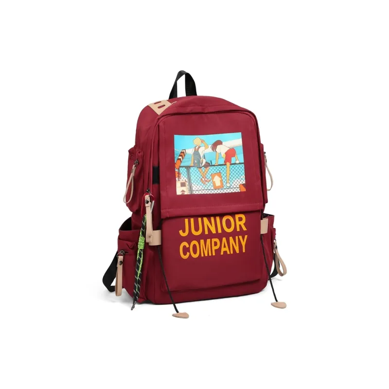 VINEY Nylon Fabric Backpack Regular Unisex Red-3