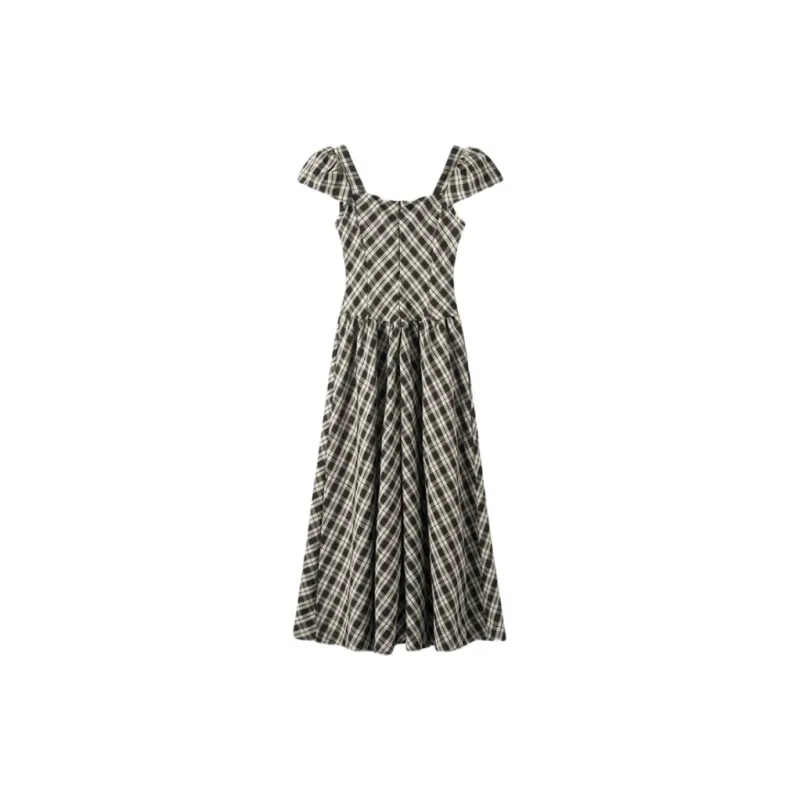 YGPRW Sleeveless Dress Women's Black White Plaid-1