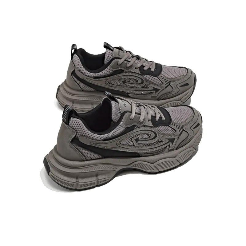 HUANQIU Wear-Resistant Lightweight Height Increasing Low-Top Chunky Sneakers Men's Taupe-1