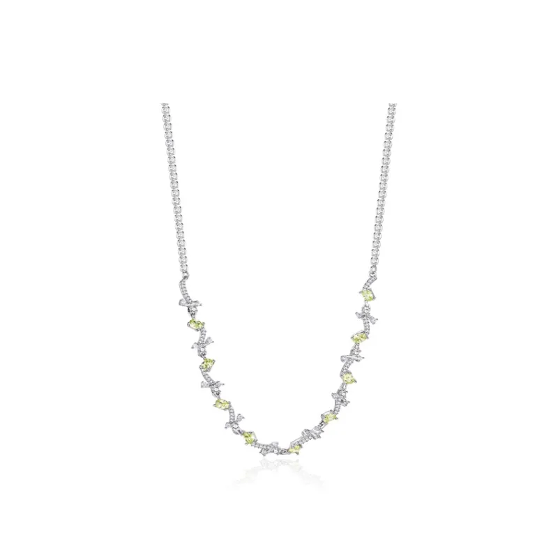 PARANOID PUPPY Mint Green Zircon Fringe Necklace With Unique Layering Collarbone Chain Women's-0