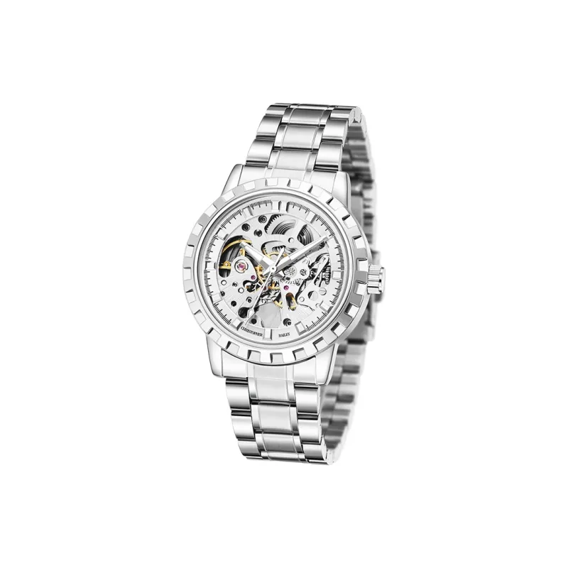 Corriberty Mechanical Movement Alloy Strap Watch Men's Watches Cut Out Dial-8