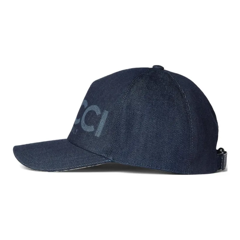 GUCCI Cotton Linen Polyester Polyurethane Viscose Cow Leather Baseball Caps Women's Blue-1
