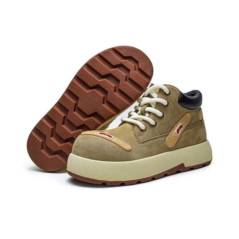 ESTEE GEEA Cushioning Anti-Slip And Wear-Resistant Coverage Height Increasing Mid-Top Casual Shoes Unisex Khaki-4