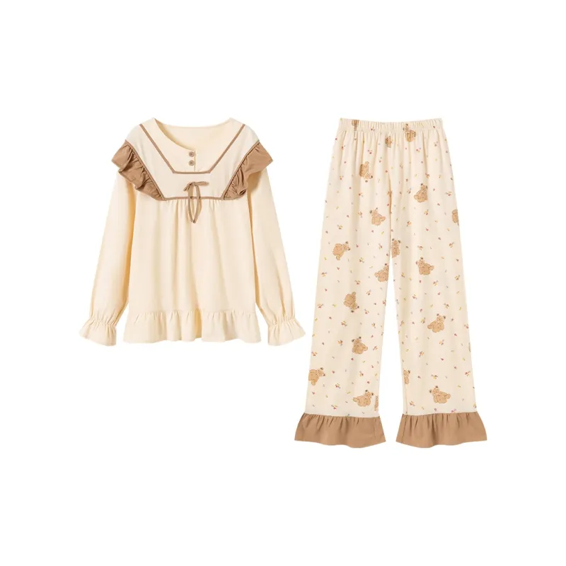 Top Melon Pajama Set Women's Cream Beige-0