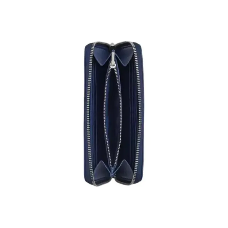 COACH Canvas With Leather Zip Closure Coin Wallet Small Size Unisex Silver/Denim/Dark Blue-1