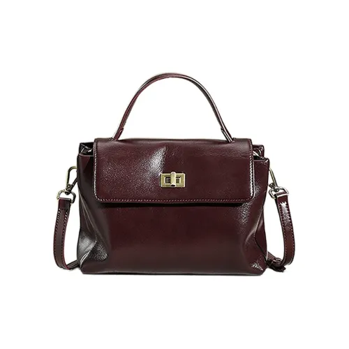 KAISER Top Grain Cow Leather Handbag Regular Women's Black/Wine Coffee