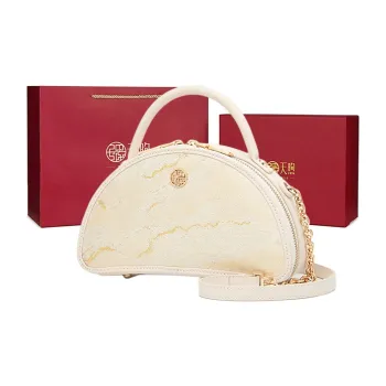 Pmsi Split Cow Leather With Fabric Handbag Trumpets Women's Ecru