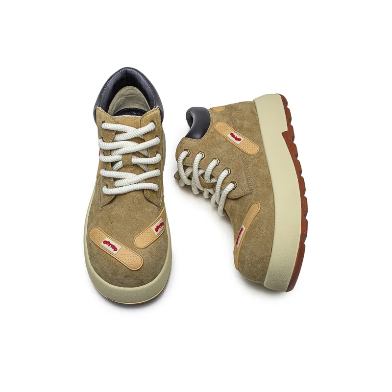 ESTEE GEEA Cushioning Anti-Slip And Wear-Resistant Coverage Height Increasing Mid-Top Casual Shoes Unisex Khaki-2