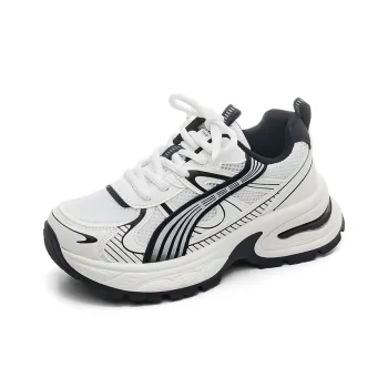 HUANQIU Wear-Resistant Lightweight Height Increasing Low-Top Chunky Sneakers Women's White Black