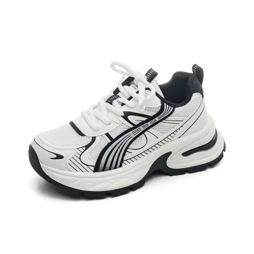HUANQIU Wear Resistant Lightweight Height Increasing Low Top Chunky Sneakers Women's White Black