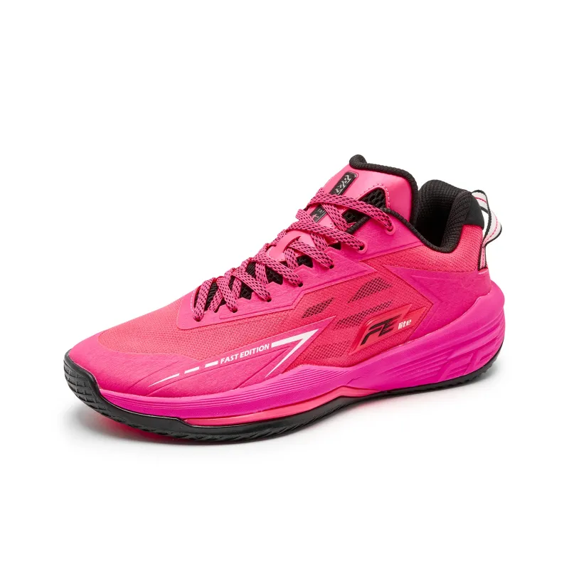 QIAODAN FETEAM Cushioned Slip-Resistant Abrasion-Resistant Low-Top Basketball Shoes Men's Neon Pink Black-2