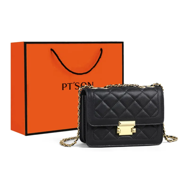 PT'SON Cow Leather Shoulder Bag Crossbody Bag Small Square Bag Regular Women's Ecru/Black-13