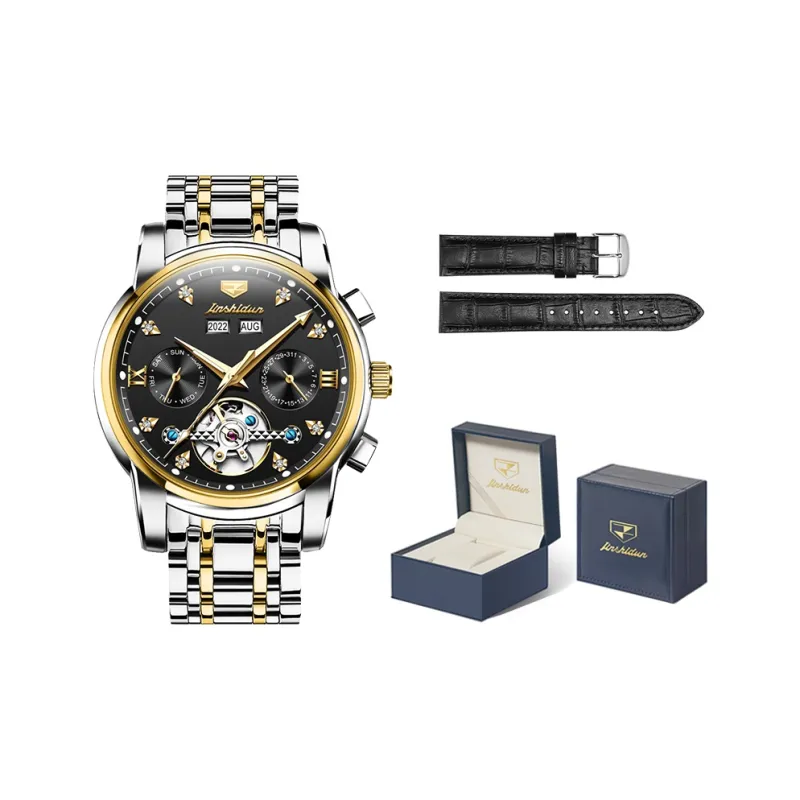 Jin Shi Dun Mechanical Movement Stainless Steel Watchband Watch Men's Watches Black Dial-11