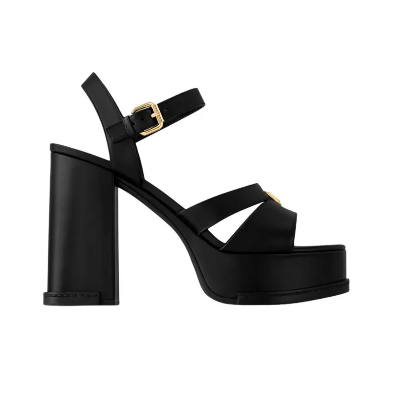 LOUIS VUITTON MAYA HEELED PLATFORM Strap Sandals 7.5cm Women's Black-1