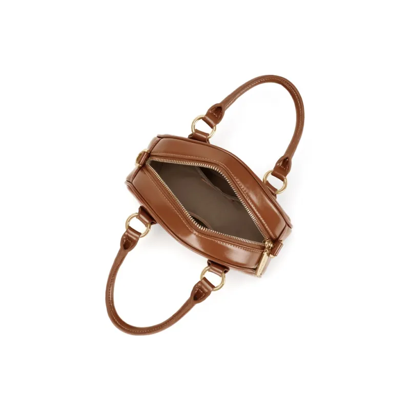 CinvaiKrose Cow Leather With Synthetic Leather Shoulder Bag, Crossbody Bag, Handbag Small Size Women's Brown/Black-4