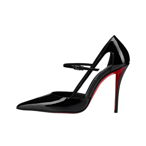 Christian Louboutin Miss Z Strap 100mm Pump Black Patent Calf Leather Women's