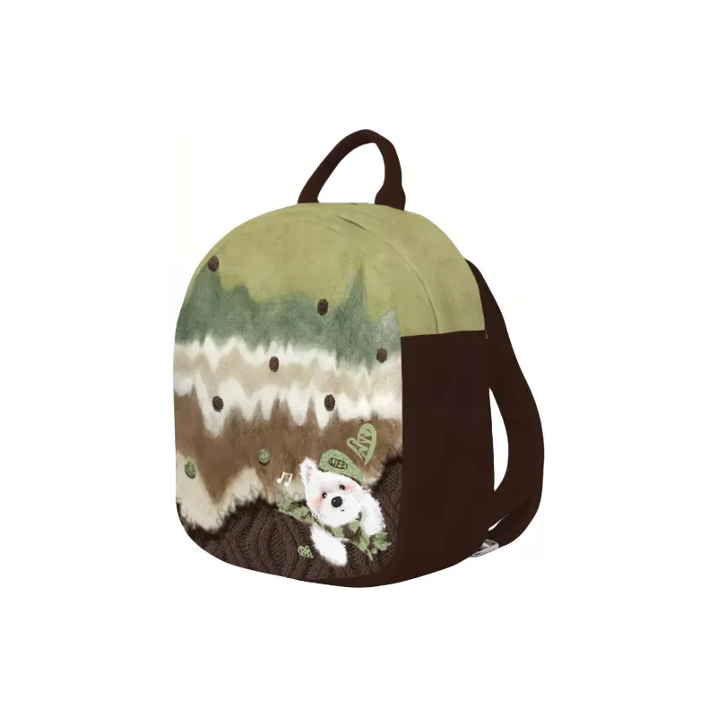AOSONG Suede Tech Fabric Backpack Small Size Unisex Green/Black/Brown-1