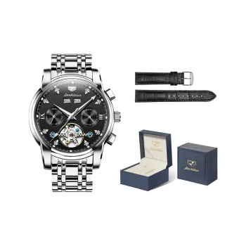 Jin Shi Dun Mechanical Movement Stainless Steel Watchband Watch Men's Watches Black Dial